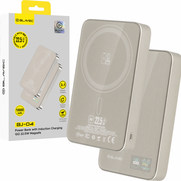 Blavec Power Bank 10000mAh BJ-04 Slim 13,5mm - Type C - 22,5W magnetic Magsafe 3 in 1 (PBBJ04-MC10GD) gold
