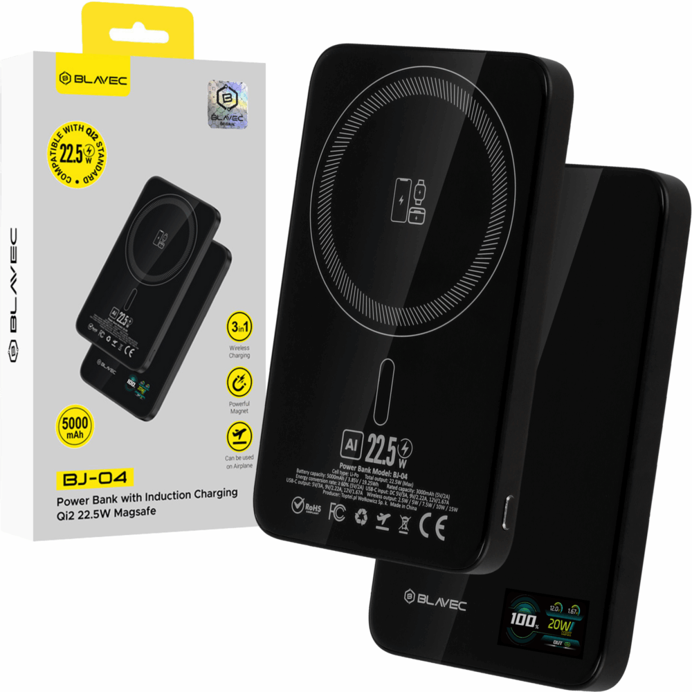 Blavec Power Bank 5000mAh BJ-04 Ultra Slim 7,8mm - Type C - 22,5W magnetic Magsafe 3 in 1 (PBBJ04-MC5B) black