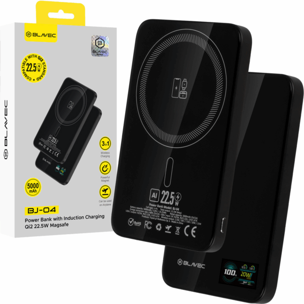 Blavec Power Bank 5000mAh BJ-04 Ultra Slim 7,8mm - Type C - 22,5W magnetic Magsafe 3 in 1 (PBBJ04-MC5B) black