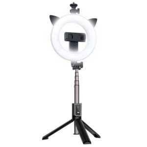Selfie Stick - with detachable bluetooth remote control, tripod and ring lamp - P40D-3 Black