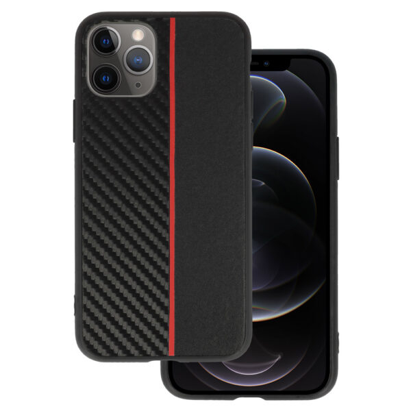Tel Protect CARBON Case for Iphone 11 Pro Black with red stripe