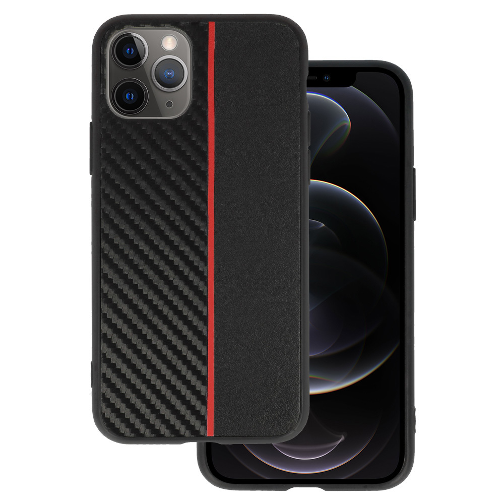 Tel Protect CARBON Case for Iphone 11 Pro Black with red stripe