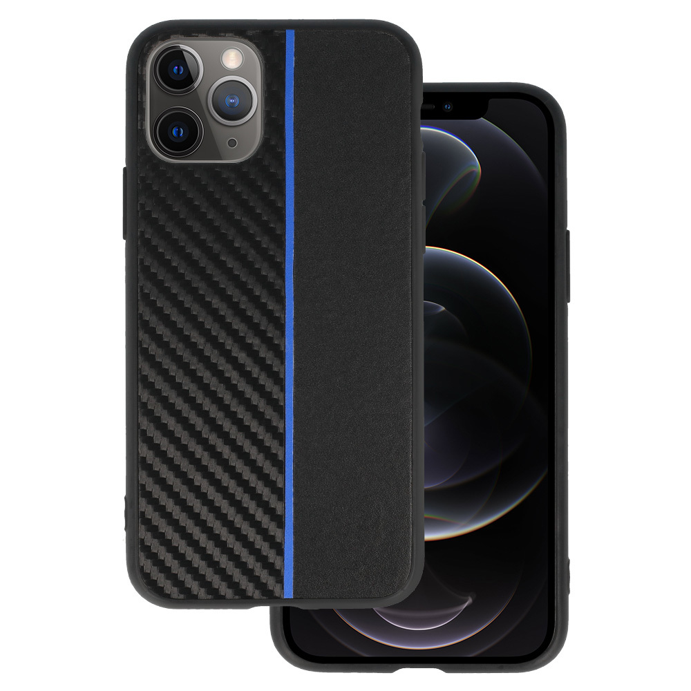 Tel Protect CARBON Case for Iphone 11 Pro Black with blue stripe