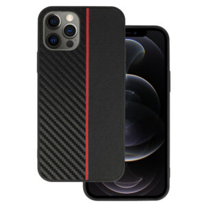 Tel Protect CARBON Case for Iphone 12 Pro Max Black with red stripe