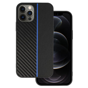 Tel Protect CARBON Case for Iphone 12 Pro Max Black with blue stripe