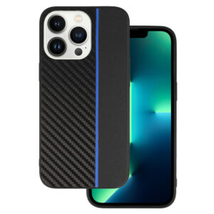 Tel Protect CARBON Case for Iphone 13 Pro Black with blue stripe