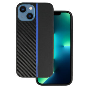 Tel Protect CARBON Case for Iphone 13 Mini Black with blue stripe