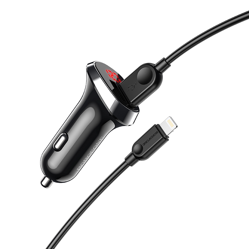 product-63779 Borofone Car charger BZ15 Auspicious - 2xUSB - 2,4A with USB to Lightning cable black