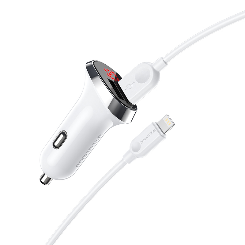 product-65424 Borofone Car charger BZ15 Auspicious - 2xUSB - 2,4A with USB to Lightning cable white