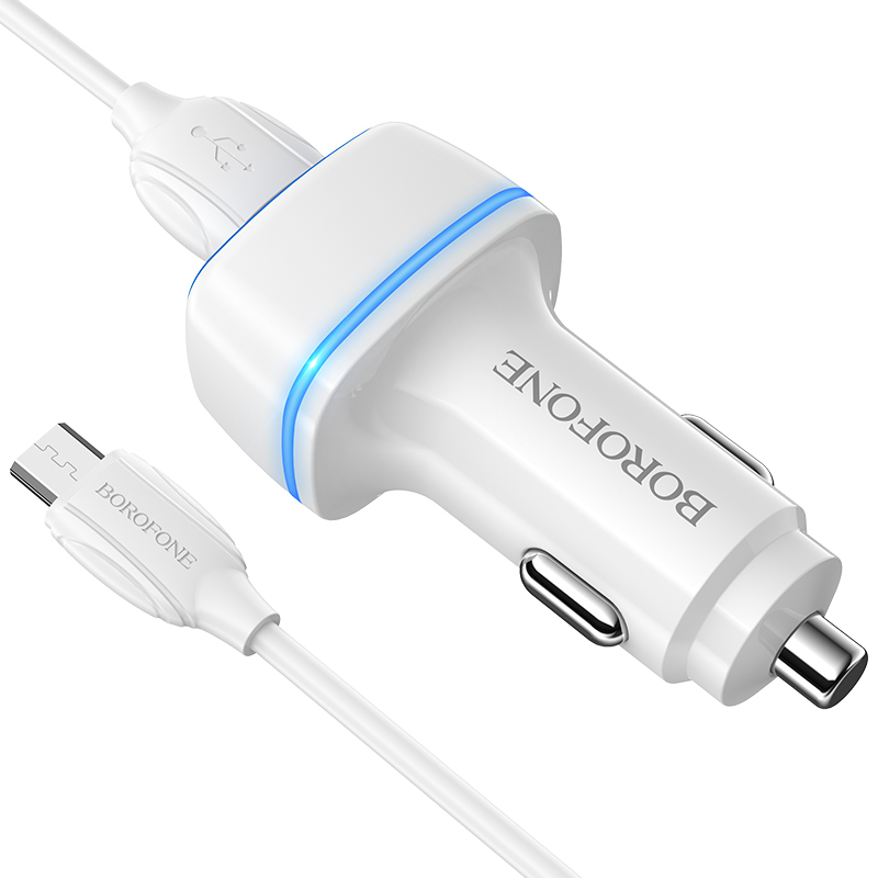 product-65533 Borofone Car charger BZ14 Max - 2xUSB - 2,4A with USB to Micro USB cable white