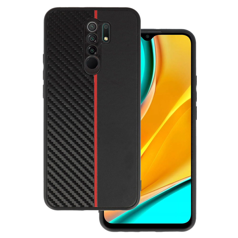 Tel Protect CARBON Case for Xiaomi Redmi 9 Black with red stripe