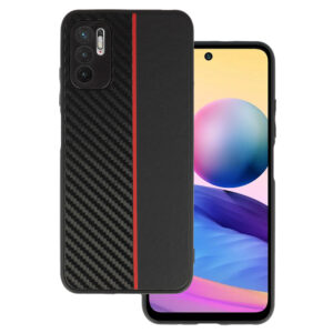 Tel Protect CARBON Case for Xiaomi Redmi Note 10 5G Black with red stripe