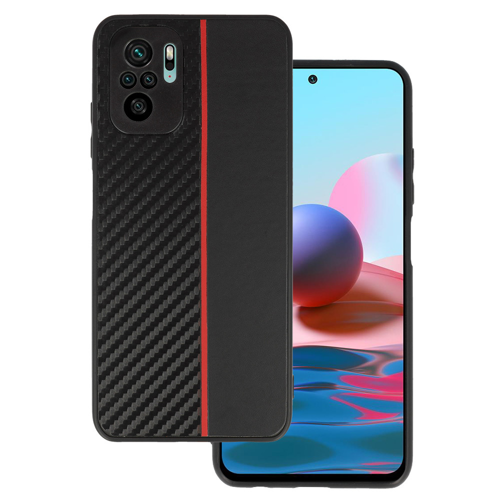 Tel Protect CARBON Case for Xiaomi Redmi Note 10/Note 10S/Poco M5S Black with red stripe
