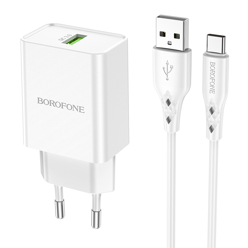 product-66585 Borofone Wall charger BN5 Sunlight - USB - QC 3.0 18W with USB to Type C cable white