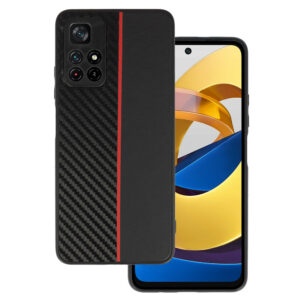 Tel Protect CARBON Case for Xiaomi Redmi Note 11 5G/Note 11S 5G/Poco M4 Pro 5G Black with red stripe