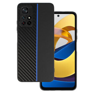 Tel Protect CARBON Case for Xiaomi Redmi Note 11 5G/Note 11S 5G/Poco M4 Pro 5G Black with blue stripe