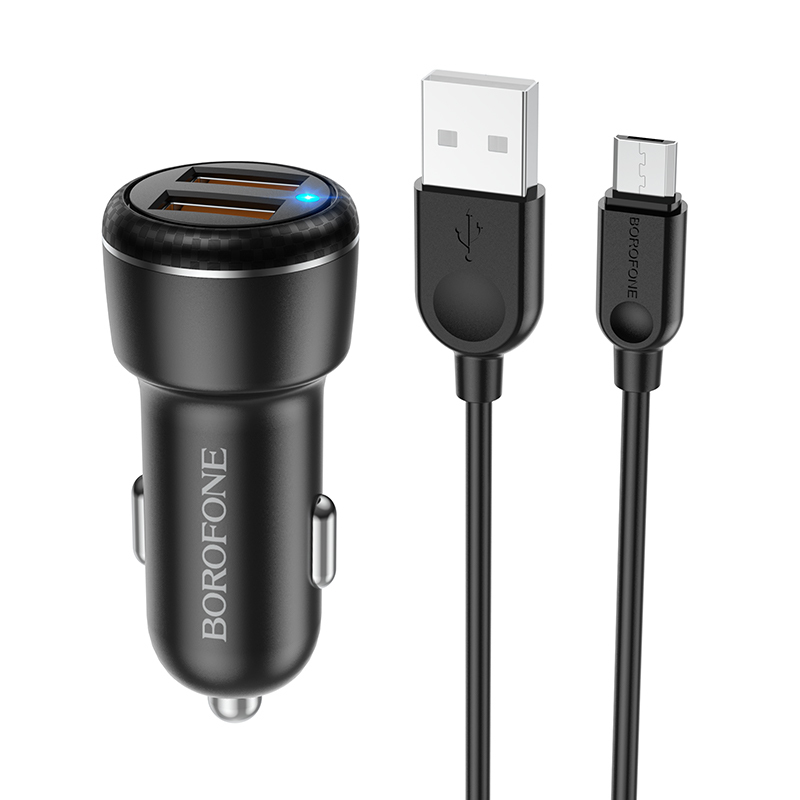 product-69408 Borofone Car charger BZ17 Core - 2xUSB - QC 3.0 18W with USB to Micro USB cable black