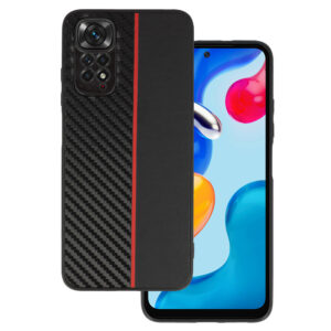 Tel Protect CARBON Case for Xiaomi Redmi Note 11 Pro/Note 11 Pro 5G Black with red stripe