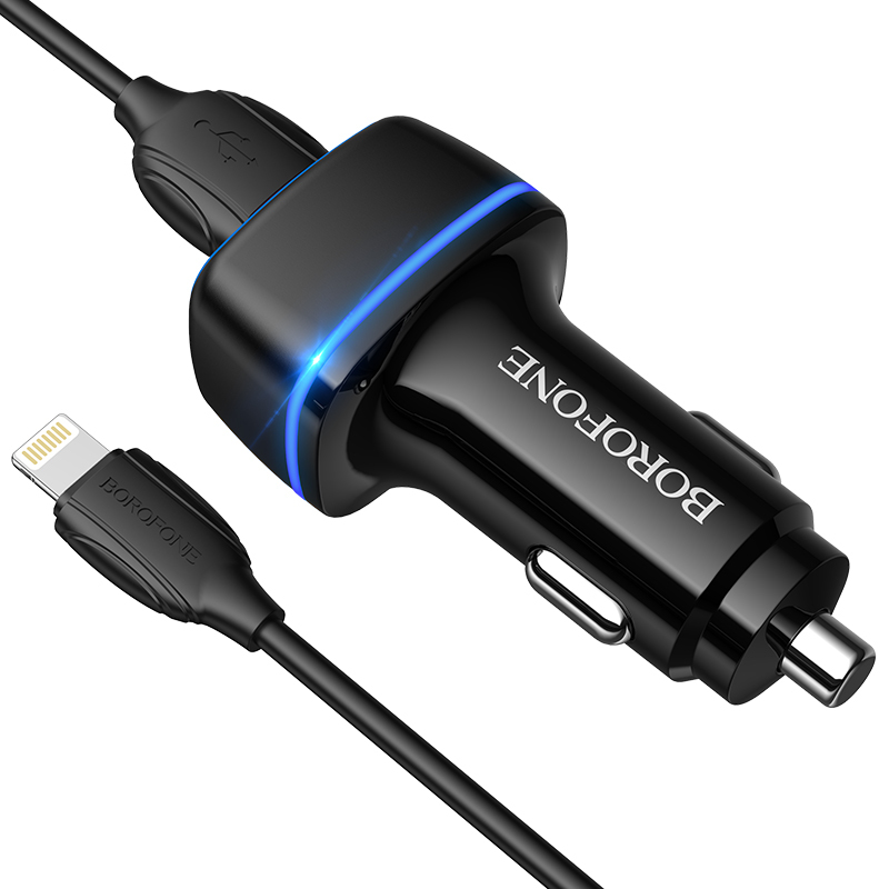 product-70801 Borofone Car charger BZ14 Max - 2xUSB - 2,4A with USB to Lightning cable black