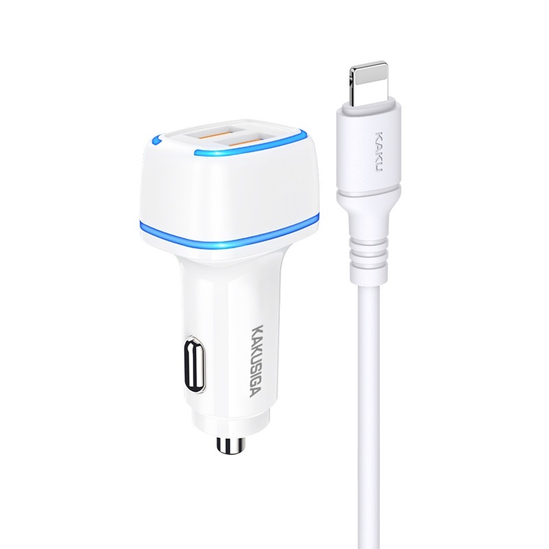 product-73968 KAKU Car Charger KSC-528 Shengyu - 2xUSB - 2,8A with USB to Lightning white