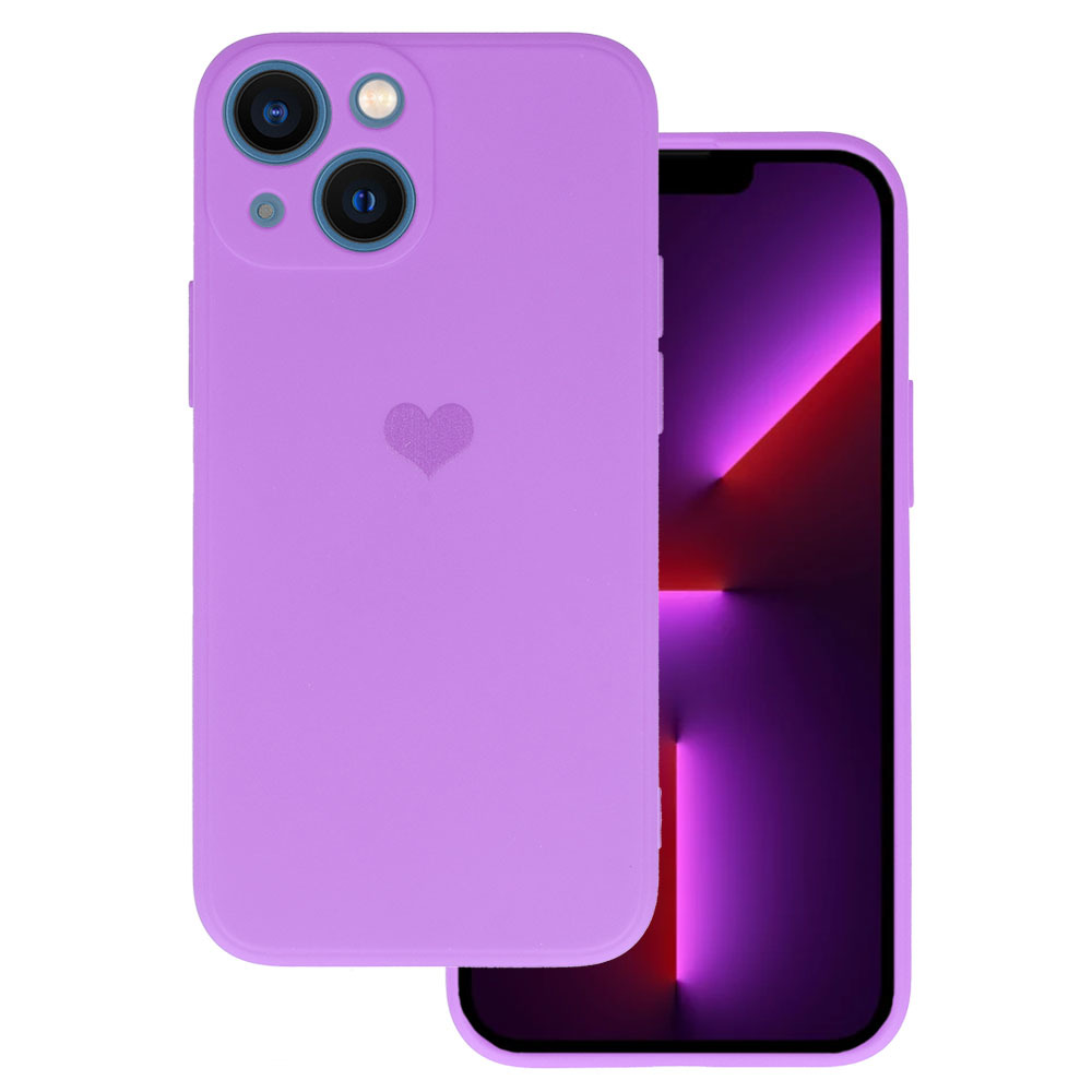 Vennus Silicone Heart Case for Iphone 14 Plus design 1 purple