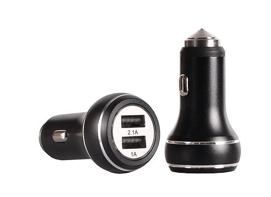 Tel1 Car Charger Aluminum - 2xUSB - 3,1 Amperes BLACK
