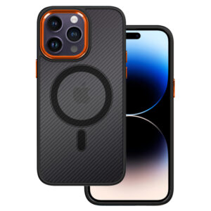 Tel Protect Magnetic Carbon Case for Iphone 15 Plus Black-orange