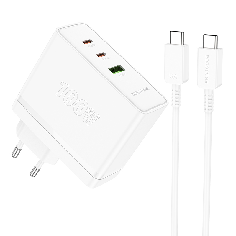 product-88436 Borofone Wall charger BN11 Imperial - USB + 2xType C - QC 3.0 PD 100W with Type C to Type C cable white