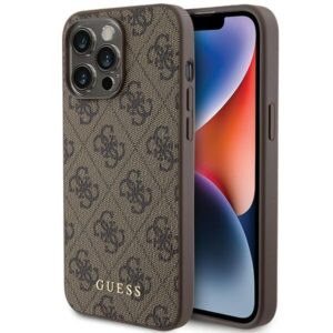 Original Case GUESS Hardcase 4G Metal Gold Logo GUHCP15XG4GFBR for Iphone 15 Pro Max Brown