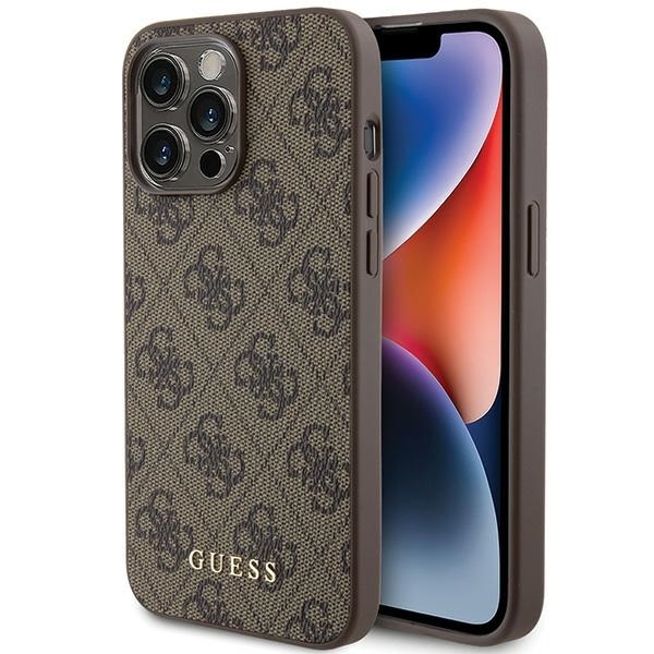 Original Case GUESS Hardcase 4G Metal Gold Logo GUHCP15XG4GFBR for Iphone 15 Pro Max Brown