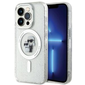 Original Pouch KARL LAGERFELD hardcase Karl&Choupette Glitter MagSafe KLHMP15LHGKCNOT for Iphone 15 Pro transparent