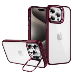 Tel Protect Kickstand case + camera glass (lens) for Iphone 14 Pro Max burgundy