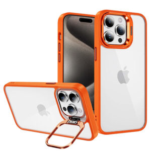 Tel Protect Kickstand case + camera glass (lens) for Iphone 15 Plus orange