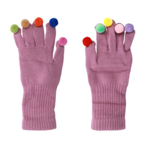 Gloves for touch screens with pom poms PURPLE