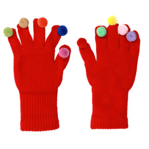 Gloves for touch screens with pom poms RED
