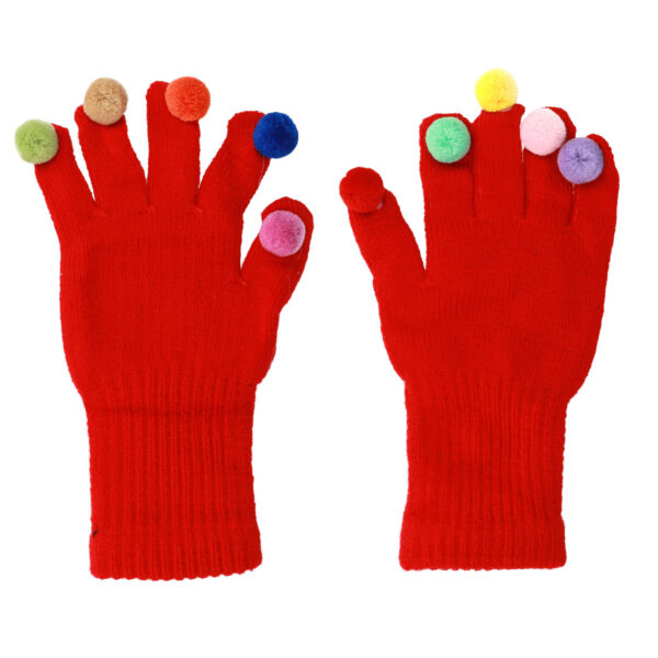 Gloves for touch screens with pom poms RED