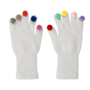 Gloves for touch screens with pom poms WHITE
