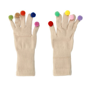 Gloves for touch screens with pom poms BEIGE