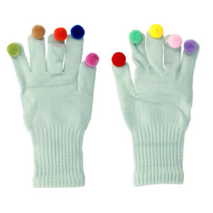 Gloves for touch screens with pom poms LIGHT BLUE