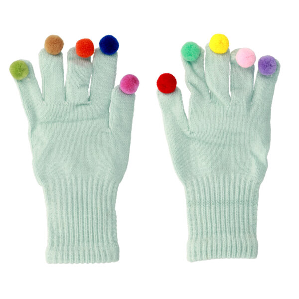 Gloves for touch screens with pom poms LIGHT BLUE