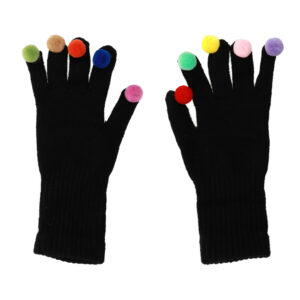 Gloves for touch screens with pom poms BLACK