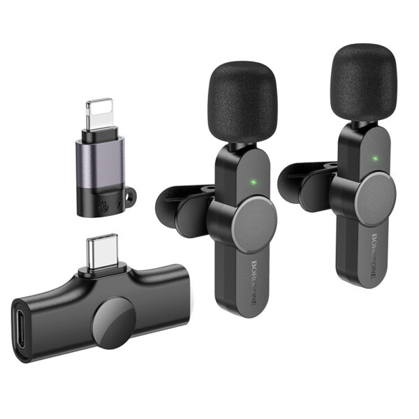 Borofone Lavalier wireless microphone BFK12 Trophy 2 pieces Type C and Lightning black