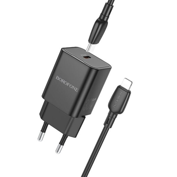 Borofone Wall charger BN13 Safety GaN - Type C - PD 30W with Type C to Lightning cable black