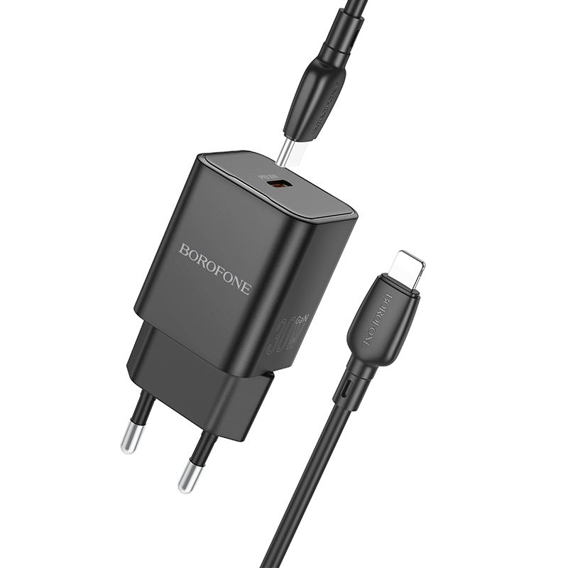 product-91490 Borofone Wall charger BN13 Safety GaN - Type C - PD 30W with Type C to Lightning cable black