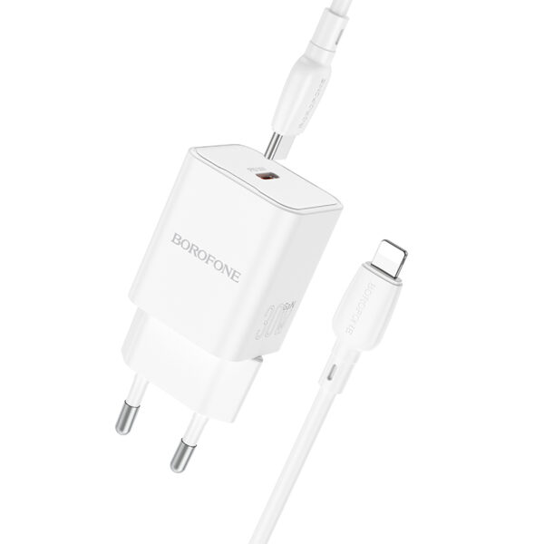Borofone Wall charger BN13 Safety GaN - Type C - PD 30W with Type C to Lightning cable white