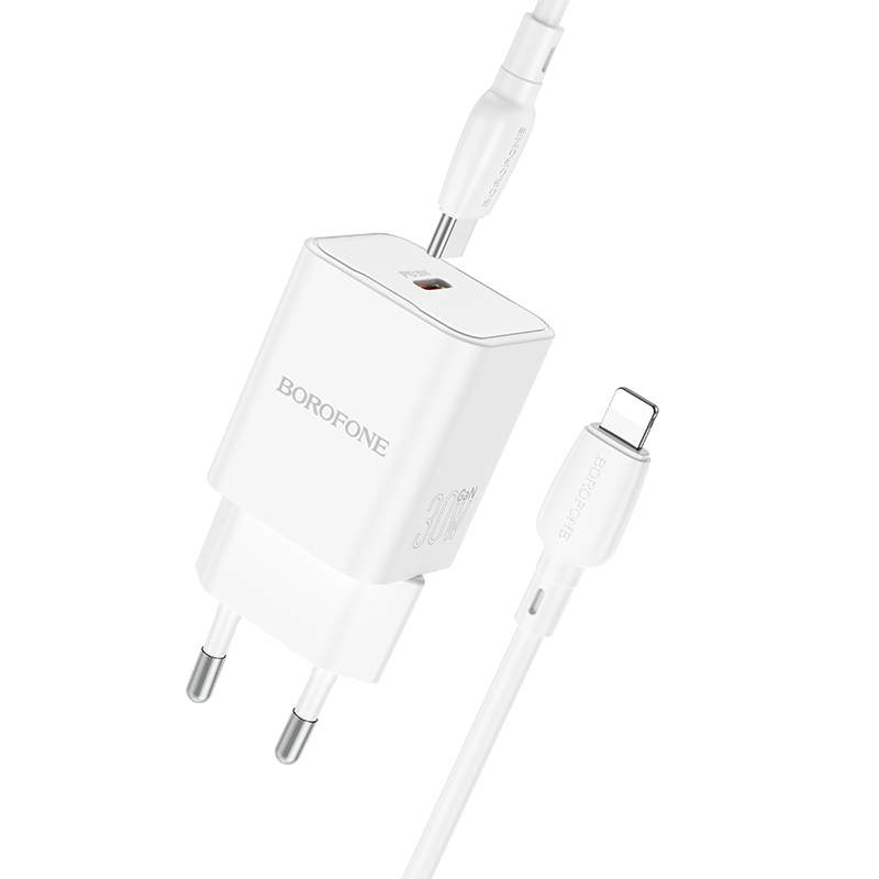 product-91491 Borofone Wall charger BN13 Safety GaN - Type C - PD 30W with Type C to Lightning cable white