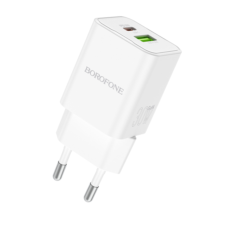 product-91494 Borofone Wall charger BN14 Royal GaN - USB + Type C - QC 3.0 PD 30W white