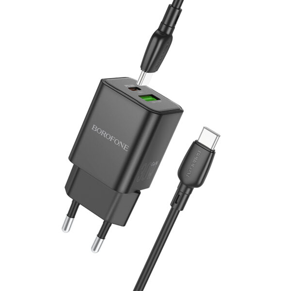 Borofone Wall charger BN14 Royal GaN - USB + Type C - QC 3.0 PD 30W with Type C to Type C cable black