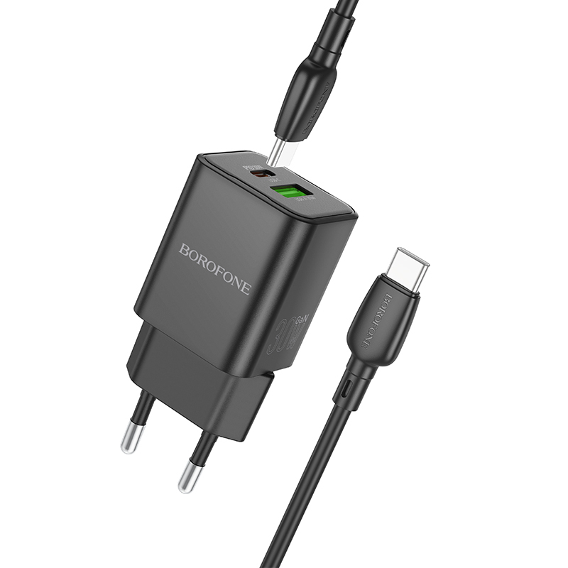 product-91498 Borofone Wall charger BN14 Royal GaN - USB + Type C - QC 3.0 PD 30W with Type C to Type C cable black