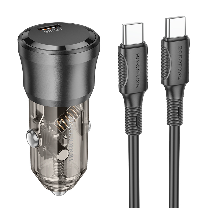 product-92652 Borofone Car charger BZ24 Clever - Type C - QC 3.0 PD 20W with Type C to Type C cable black